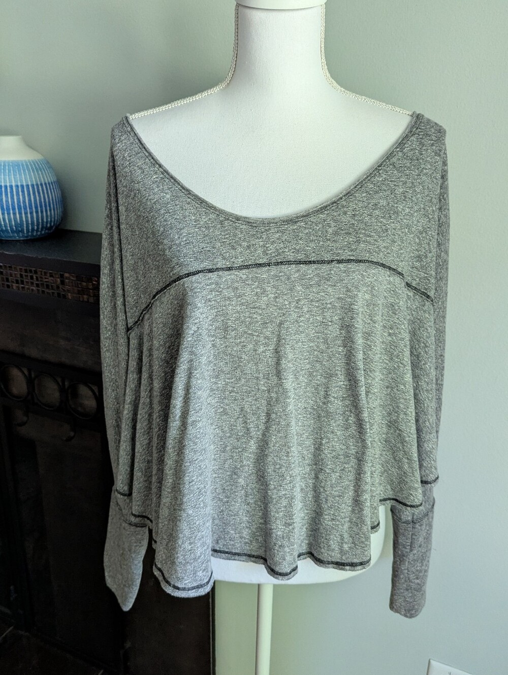 We The Free Free People Women's Medium Cloud Nine Gray Oversized Flowy Top